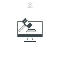Online Auction. Computer with Gavel icon symbol vector illustration isolated on white background