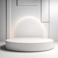 3d render, abstract scene with white round podium for product presentation. Illustration. Podium for product shoot. Minimal Display for product. photo