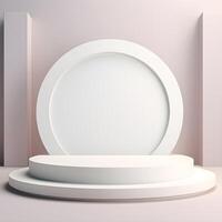 3d render, abstract scene with white round podium for product presentation. Illustration. Podium for product shoot. Minimal Display for product. photo