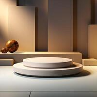 3d rendering of abstract minimal geometric forms. Glossy luxury podium for your design. Podium for product shoot. Minimal Display for product. Illustration. photo