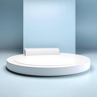 3d render, abstract scene with white round podium for product presentation. Illustration. Podium for product shoot. Minimal Display for product. photo