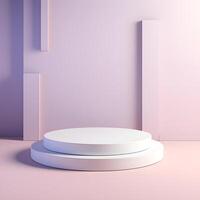 Abstract minimal scene with white round podium. 3d render illustration. AI Generative Illustration. Podium for product shoot. Minimal Display for product. photo