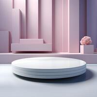 Abstract minimal scene with geometrical forms and podium. 3d render. Podium for product shoot. Minimal Display for product. Illustration. photo