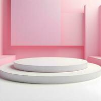 3d render, abstract scene with white round podium for product presentation. AI Generative Illustration. Podium for product shoot. Minimal Display for product. photo