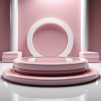 3d render, pink podium for product presentation, pedestal or platform. Podium for product shoot. Minimal Display for product. AI Generative Illustration. photo