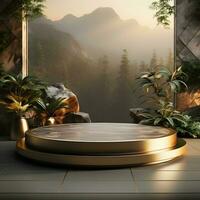 Landscape layout 3d rendering empty mockup scene of concrete texture podium for the product template, generative ai photo
