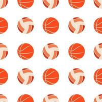 Seamless pattern of hand drawn basket and volley balls on isolated background. Basketball and volleyball design for back to school print, scrapbooking, textile, home and nursery decor, paper craft. vector