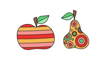 Fruit abstract. Bright  pattern. Apple and pear. Vector illustration, white isolated background.