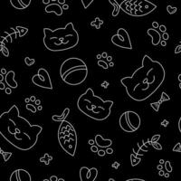 Pattern animal food. Funny muzzles of a dog and a cat, traces of animals. Abstract outline drawing. Doodle. Seamless vector background.