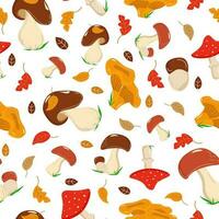 A pattern of mushrooms. Forest mushrooms set. Drawings, doodle. Vector illustration, seamless background.