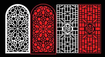 Decorative wall panels set Jali design CNC pattern, laser cutting pattern, router CNCcutting. vector