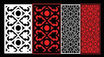 Decorative wall panels set Jali design CNC pattern, laser cutting pattern, router CNCcutting. vector