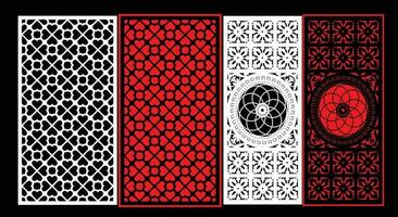 Decorative wall panels set Jali design CNC pattern, laser cutting pattern, router CNCcutting. vector