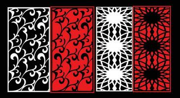 Decorative wall panels set Jali design CNC pattern, laser cutting pattern, router CNCcutting. vector