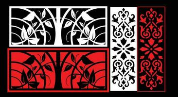 Decorative wall panels set Jali design CNC pattern, laser cutting pattern, router CNCcutting. vector