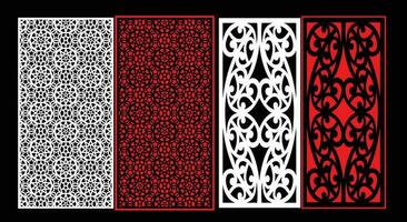 Decorative wall panels set Jali design CNC pattern, laser cutting pattern, router CNCcutting. vector