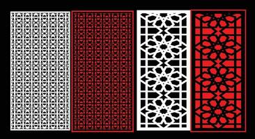 Decorative wall panels set Jali design CNC pattern, laser cutting pattern, router CNCcutting. vector