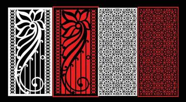 Decorative wall panels set Jali design CNC pattern, laser cutting pattern, router CNCcutting. vector