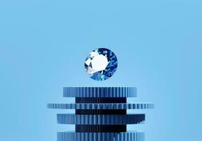 Abstract sapphire blue diamonds gem placed on pedestal background 3d rendering photo