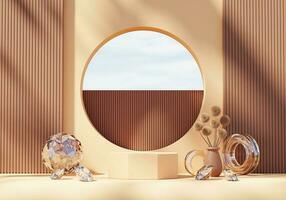 Abstract Exotic Minimal Modern Podium Platform For Product Display Showcase Presentation Advertising With Decorations 3D Rendering photo