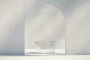 Abstract Minimal Modern White Podium Platform For Product Display Showcase 3D Rendering photo