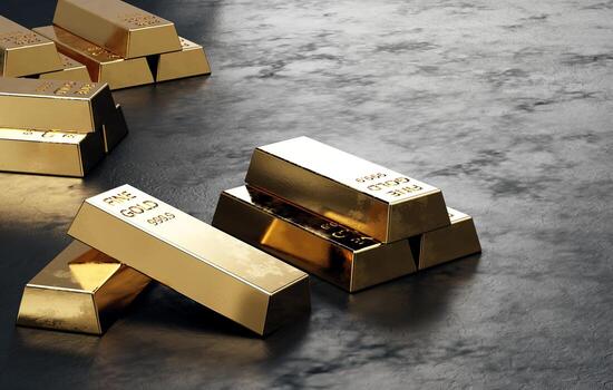 Stacked Gold bars placed on cloth background, 3D rendering photo