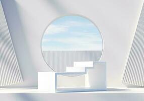 Abstract Minimal Modern White Podium Platform For Product Display Showcase 3D Rendering photo