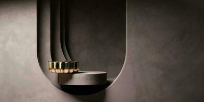 Abstract Minimal Modern Gold Podium Platform For Product Display Showcase 3D Rendering photo