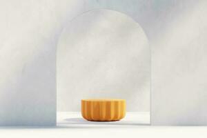 Abstract Minimal Modern Orange Podium Platform For Product Display Showcase 3D Rendering photo