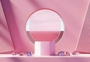 Abstract Exotic Minimal Modern Podium Platform For Product Display Showcase Presentation Advertising With Decorations 3D Rendering photo