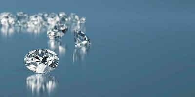 Diamonds group placed on glossy background 3d Rendering Soft Focus photo