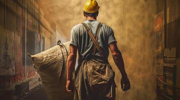 Back view of Labor portrait, Labor day concept, photo