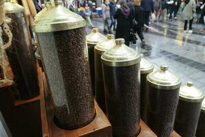 fresh coffee beans selling at Istanbul street in a jar photo