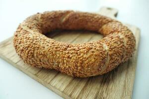 Turkish Bagel Simit on table photo