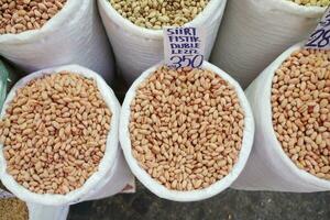 top view of pistachios nuts selling at shopping bazar photo