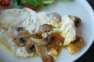 mushroom Egg Omelette on table photo