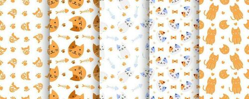 Collection of cute cat abstract seamless pattern vector