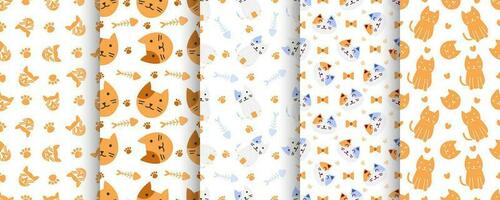 Collection of cute cat abstract seamless pattern vector