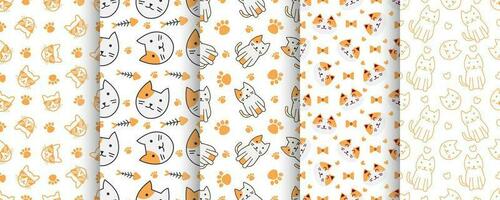 Collection of cute cat abstract seamless pattern vector