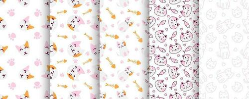 Collection of cute cat abstract seamless pattern vector
