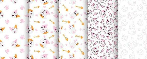 Collection of cute cat abstract seamless pattern vector