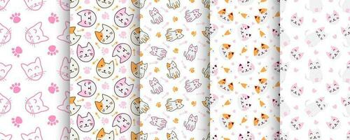 Collection of cute cat abstract seamless pattern vector