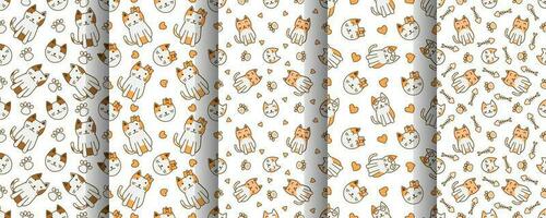 Collection of cute cat abstract seamless pattern vector