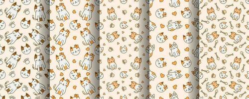 Collection of cute cat abstract seamless pattern vector