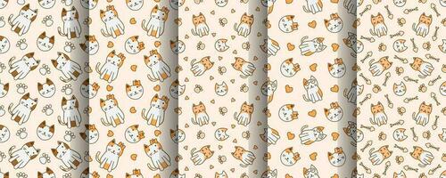 Collection of cute cat abstract seamless pattern vector