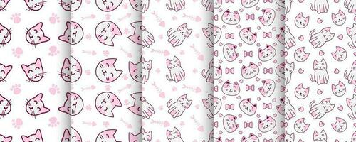 Collection of cute cat abstract seamless pattern vector