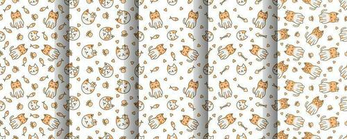 Collection of cute cat abstract seamless pattern vector