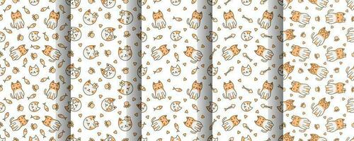 Collection of cute cat abstract seamless pattern vector