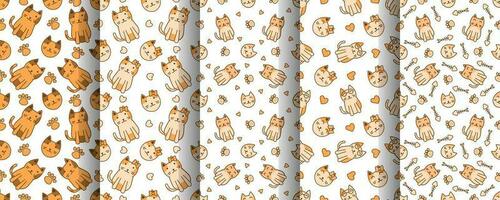 Collection of cute cat abstract seamless pattern vector