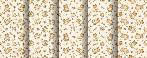 Collection of cute cat abstract seamless pattern vector